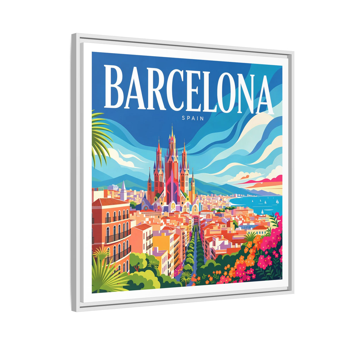 Barcelona Skyline Canvas Framed | Matte Wall Art