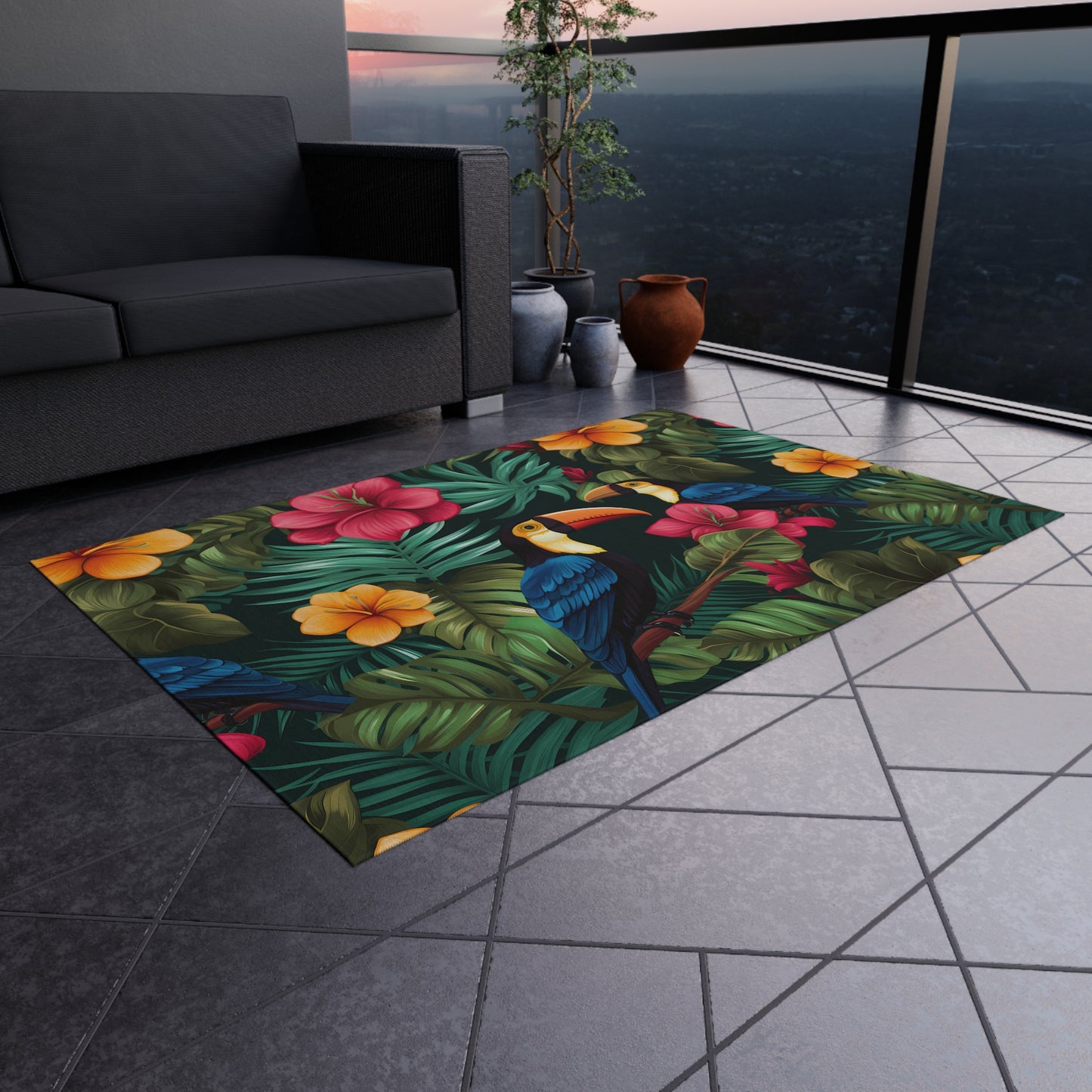 Vibrant Tropical Outdoor Rug - Perfect for Patios, Beach Decor, Summer Gatherings, Garden Parties, or Picnics, Floor Mat, Area Rug, Outdoor - LOLA VEGAS ART