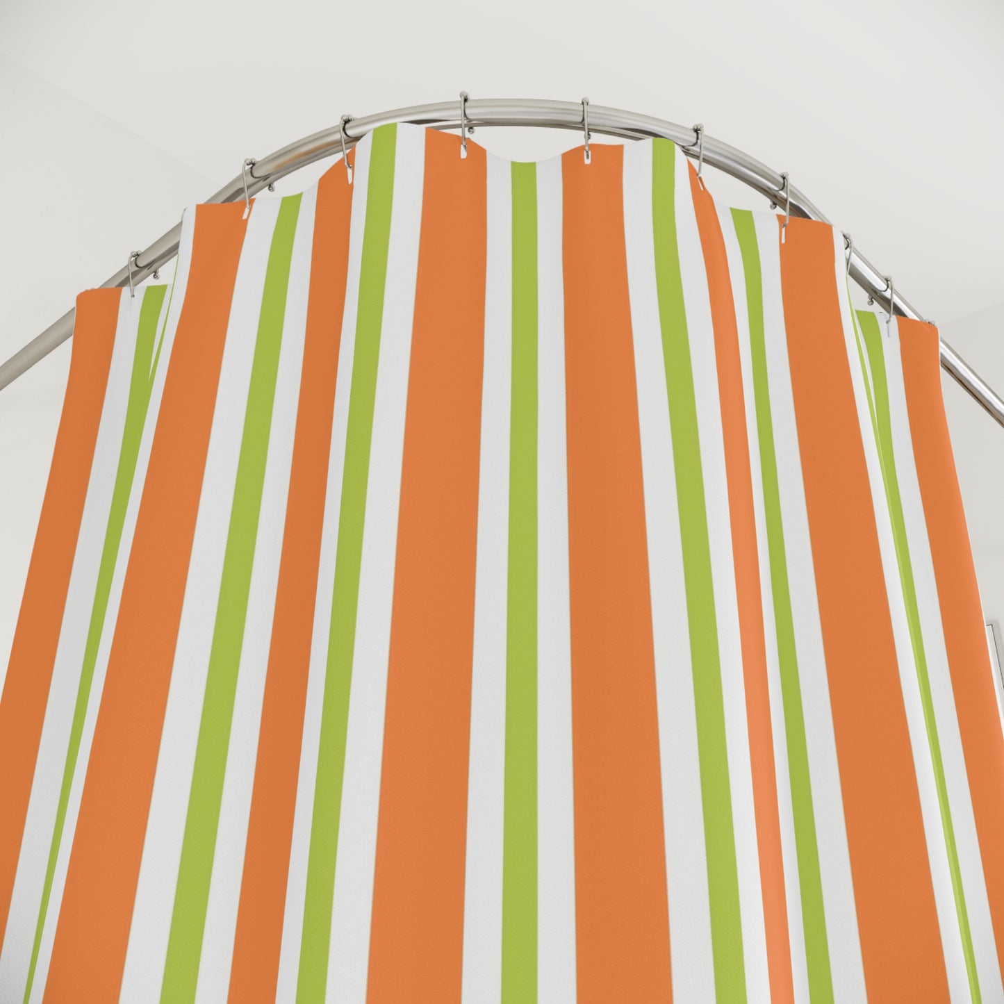 Orange Green Stripe Shower Curtain | Retro Vertical Stripes, Bathroom Decor