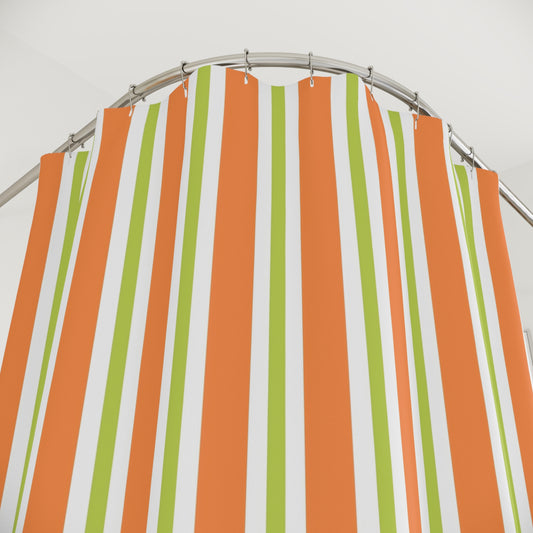 Orange Green Stripe Shower Curtain | Retro Vertical Stripes, Bathroom Decor
