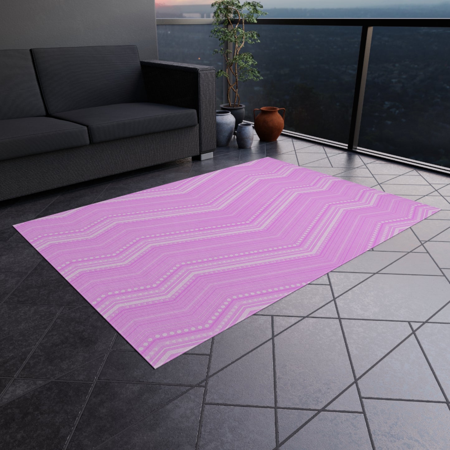 Pink Chevron Pattern Outdoor/Indoor Rug | Zigzag Patio Mat