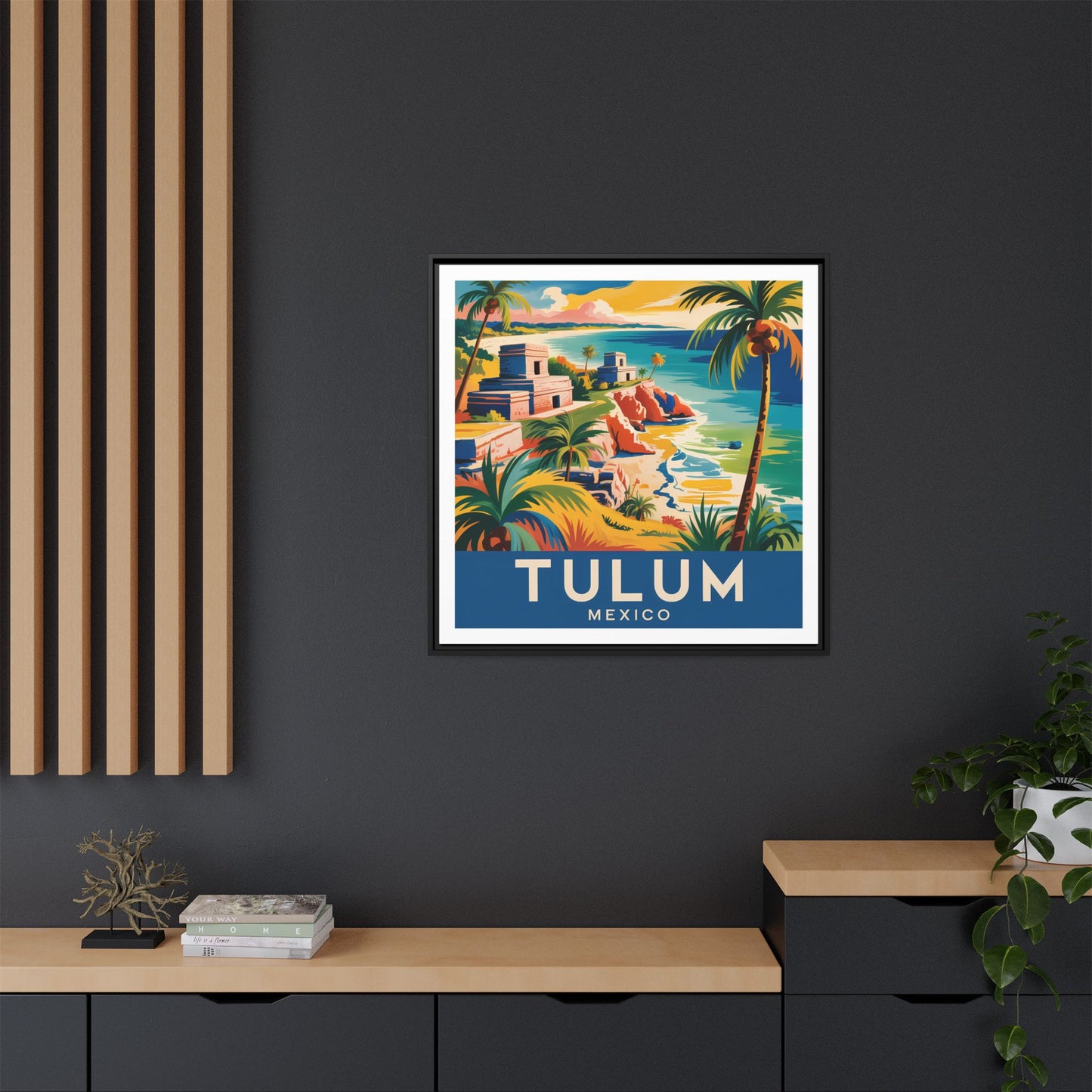 Tulum Mexico Vintage Look Framed Travel Canvas Wall Art