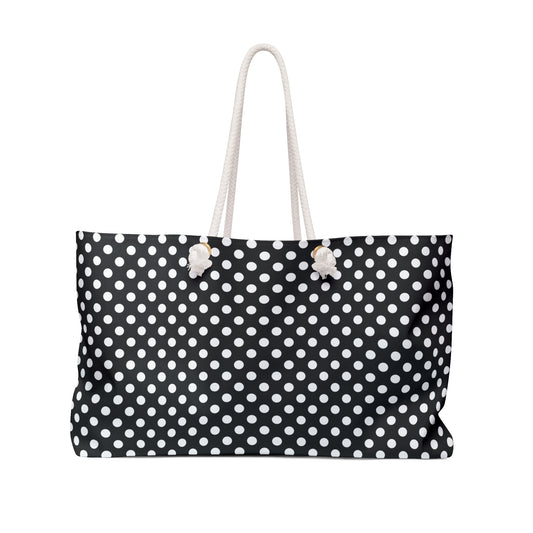 Black and White Polka Dot Weekender Bag - Stylish Travel Tote, Beach, Gym, Overnight, Gift for Her, Large Capacity, Retro Look Bag - LOLA VEGAS ART