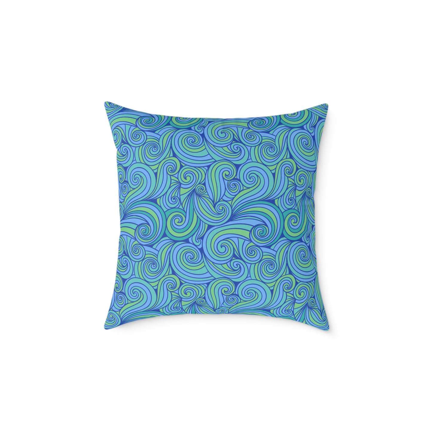 Blue Green Swirl Pattern Pillow | Square Poly Canvas Pillow
