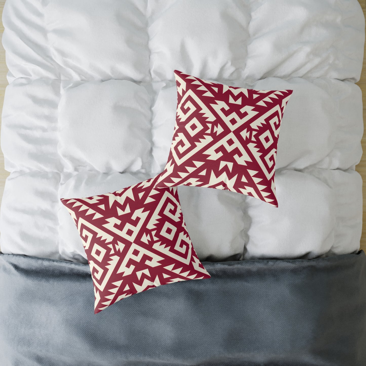 Burgundy Aztec Boho Geometric Pillow | Square Throw Pillow