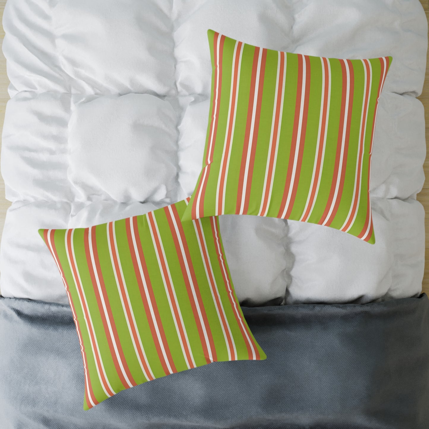Green Orange Stripe Square Pillow | Canvas Throw , Retro Stripes