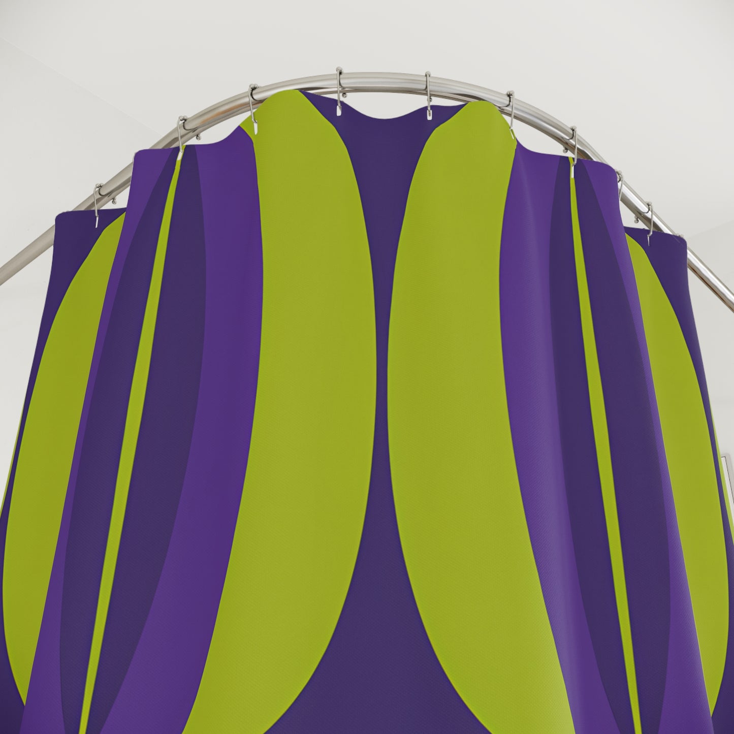 Retro Geometric Oval Pattern Shower Curtain | Purple Lime Mid Century Modern