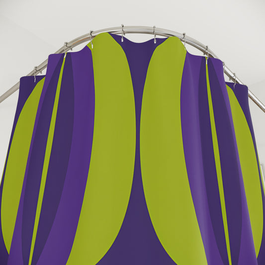 Retro Geometric Oval Pattern Shower Curtain | Purple Lime Mid Century Modern