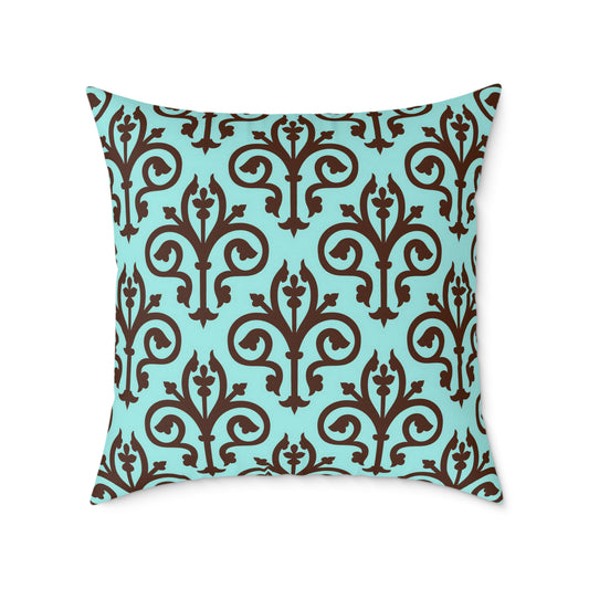 Turquoise Brown Damask Square Pillow | Decorative Throw Pillow