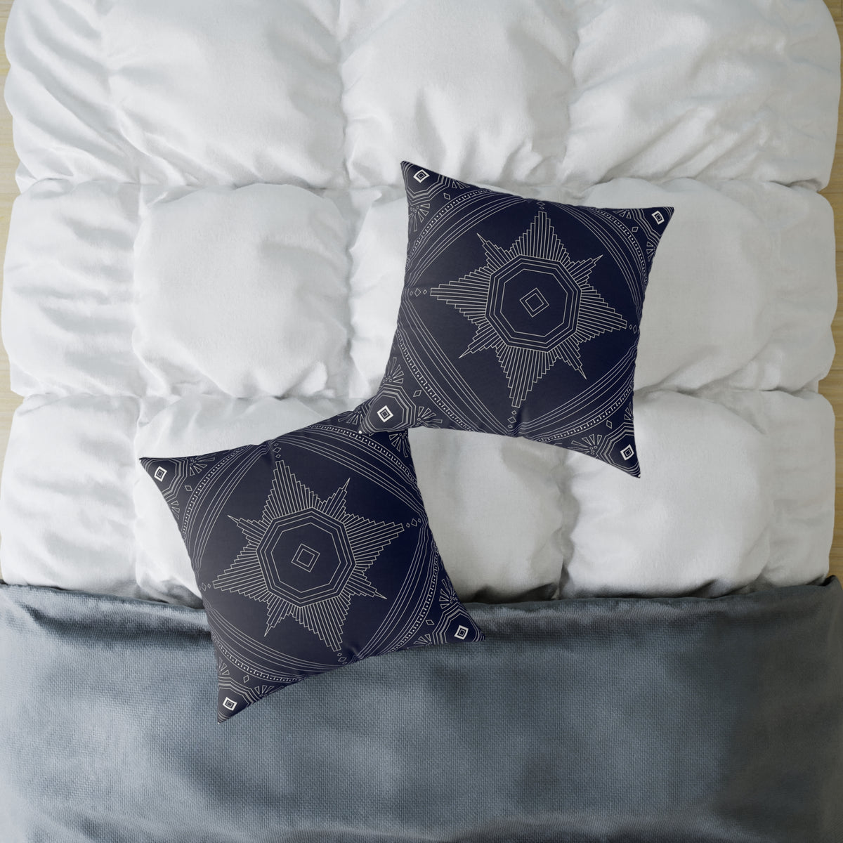 Geometric Star Mandala Square Pillow | Navy Canvas Throw Pillow