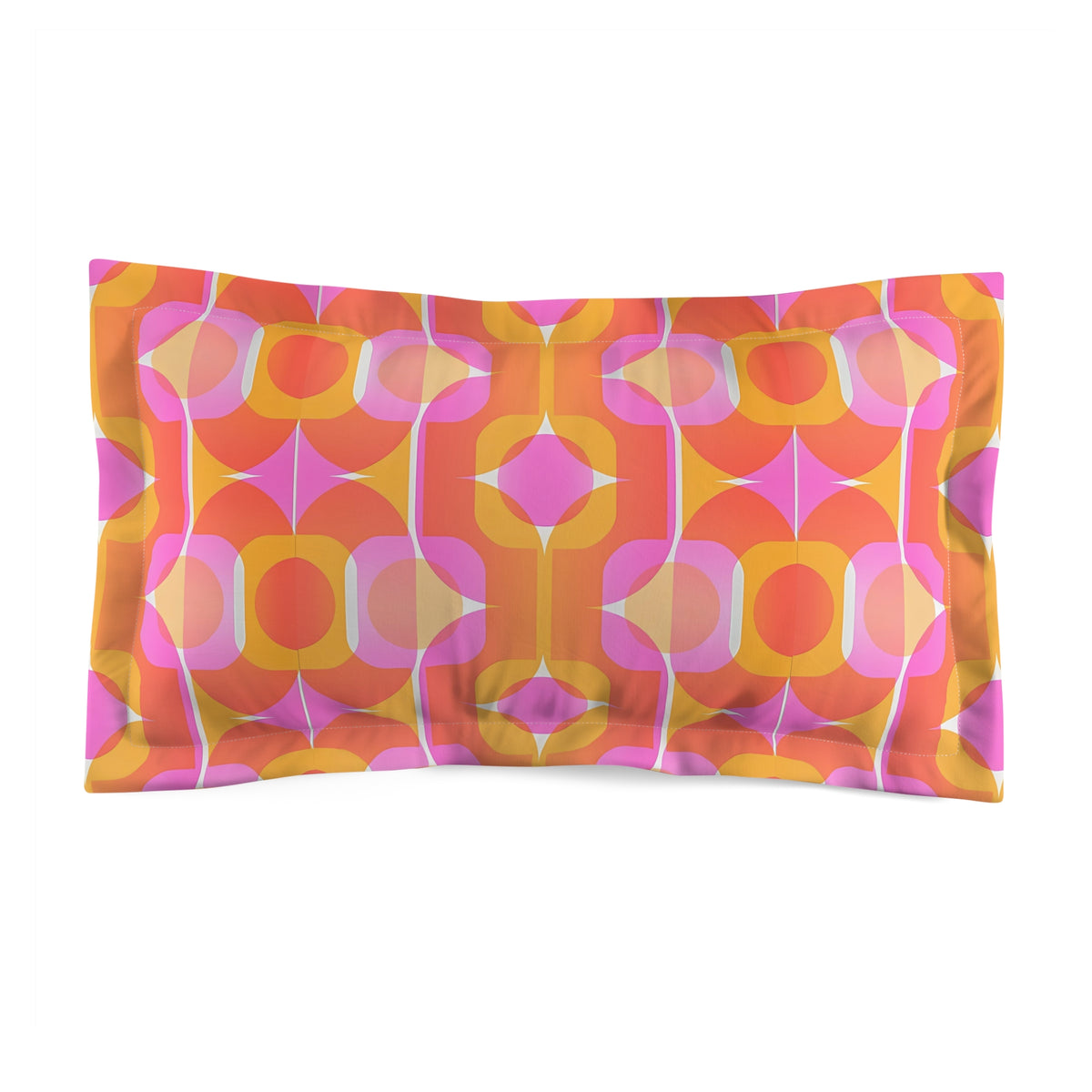Retro Geometric Pattern Pillow Sham | 70s Orange Pink Mod Design