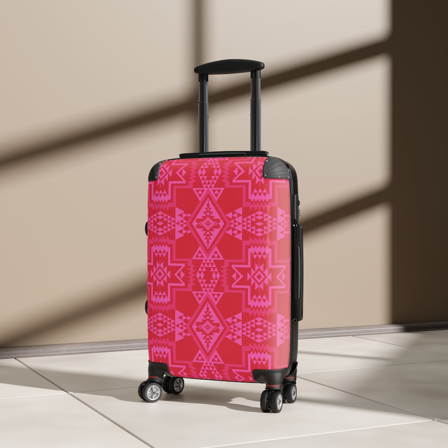 Red & Pink Aztec Geometric Pattern Suitcase | Travel Luggage Cover