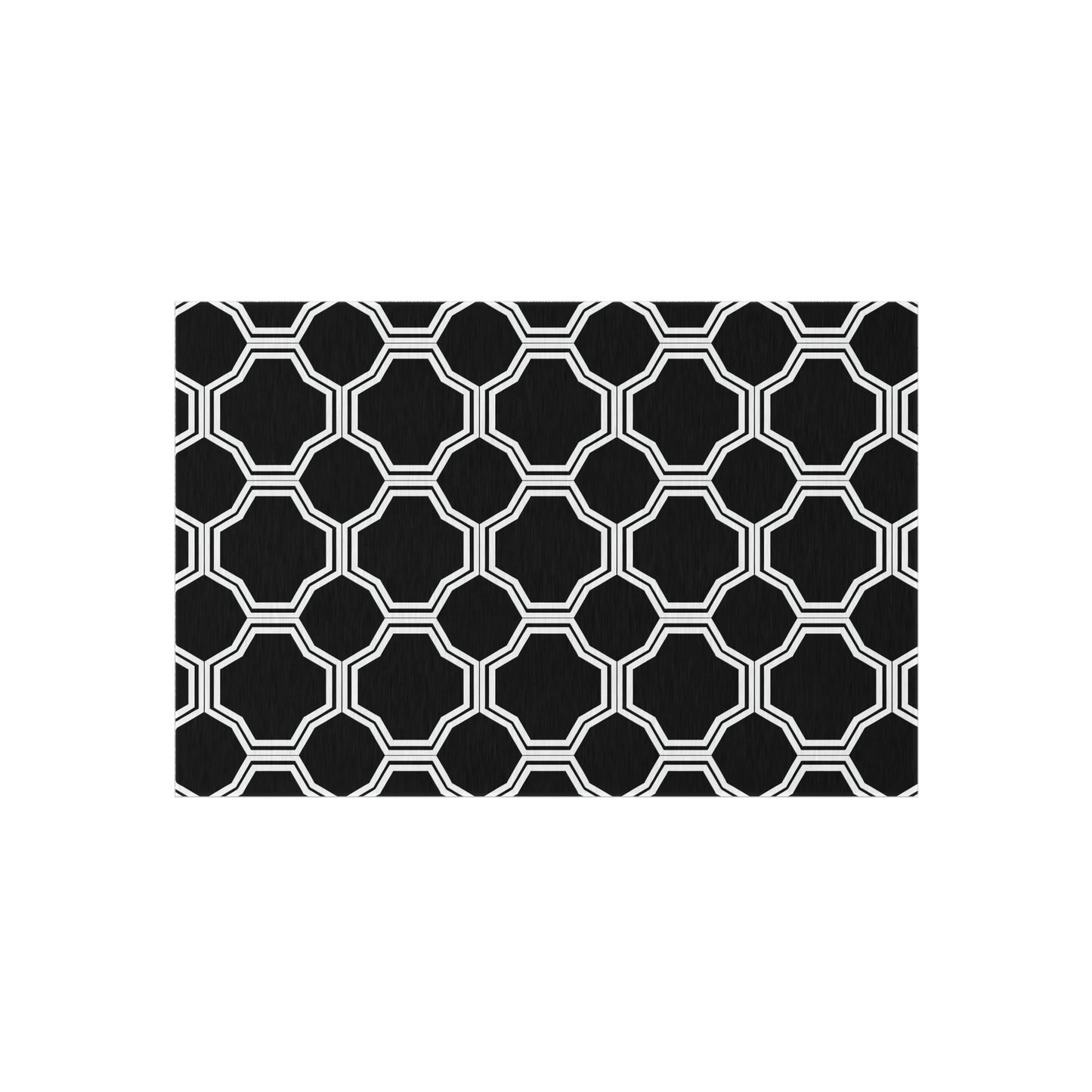 Black Geometric Trellis Outdoor/Indoor Rug | Octagon Pattern Patio Mat