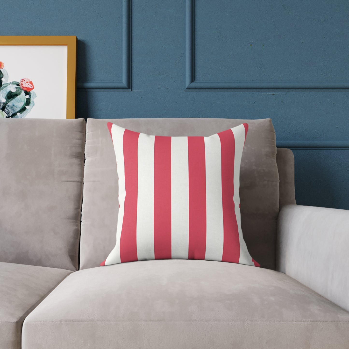 Red and White Vertical Stripes Pillow | Nautical Coastal Decorative Cushion