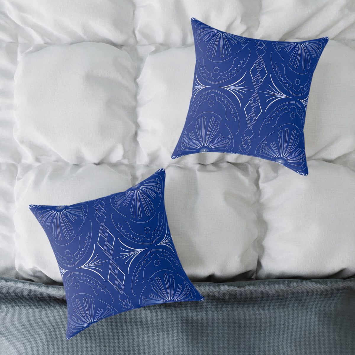Blue Moroccan Tile Pattern Pillow | Square Poly Canvas Pillow