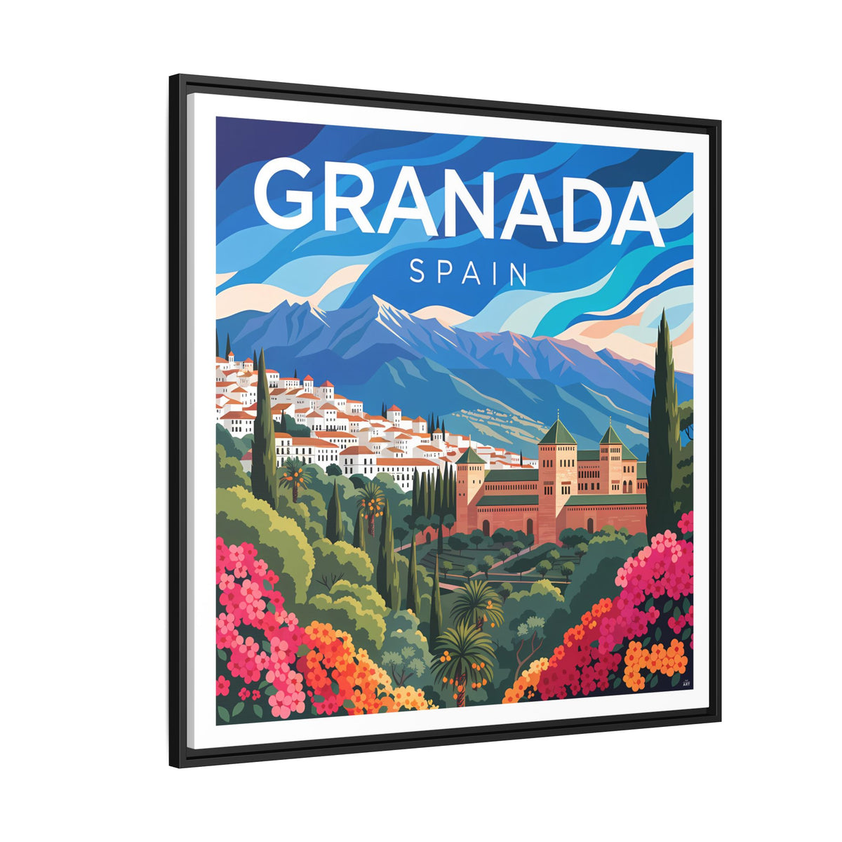 Granada Spain Vintage Travel Art Matte Canvas Framed