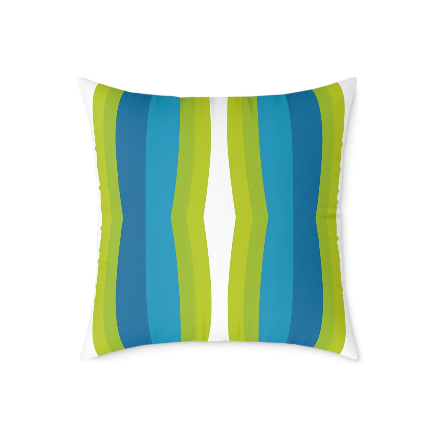 Blue Green Striped Wave Square Poly Canvas Pillow | Modern Geometric Throw Pillow