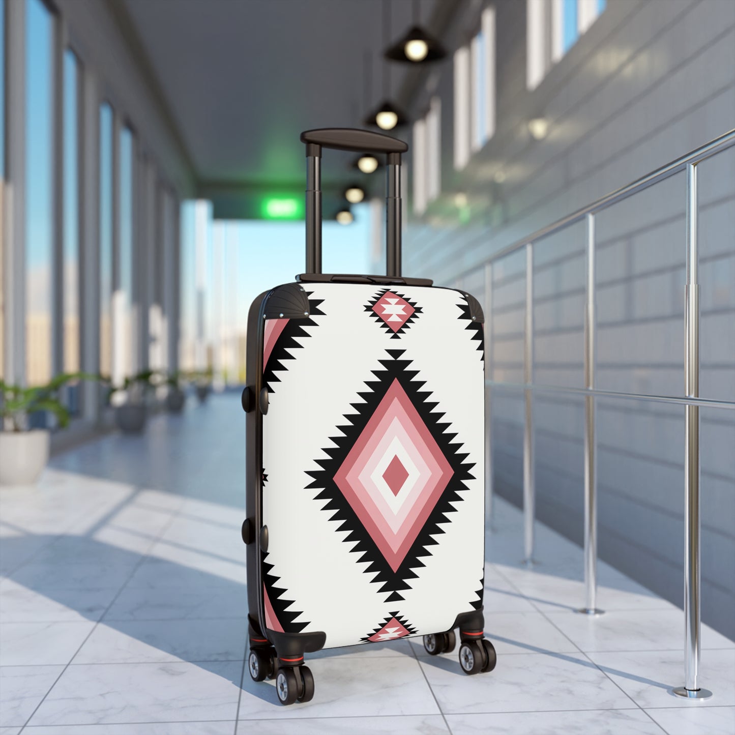 Southwestern Diamond Pattern Suitcase | Pink Aztec Luggage