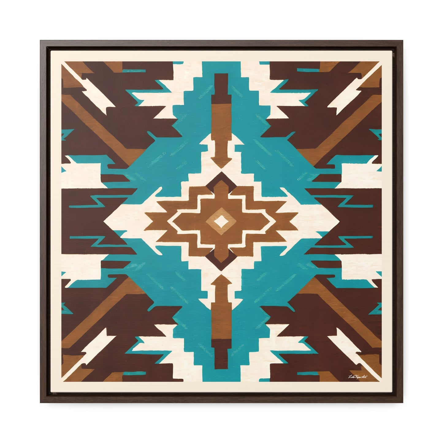 Framed Canvas Art, Native American Boho Wall Decor, Ethnic Home Decoration, Square Frame, Gallery Canvas, Turquoise and Brown Design