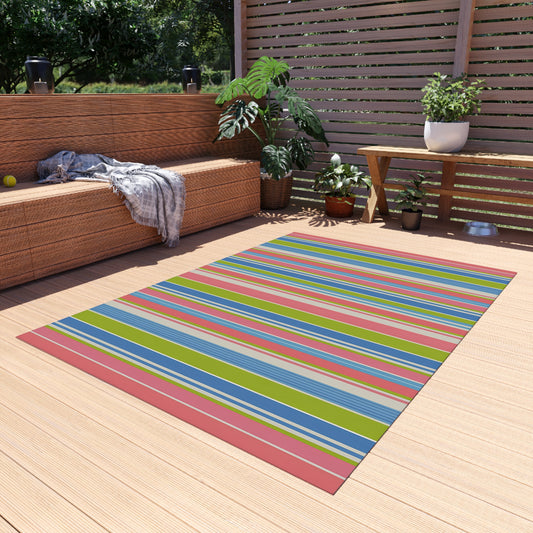 Colorful Striped Outdoor/Indoor Rug | Patio Mat, Weather-Resistant Stripe Design