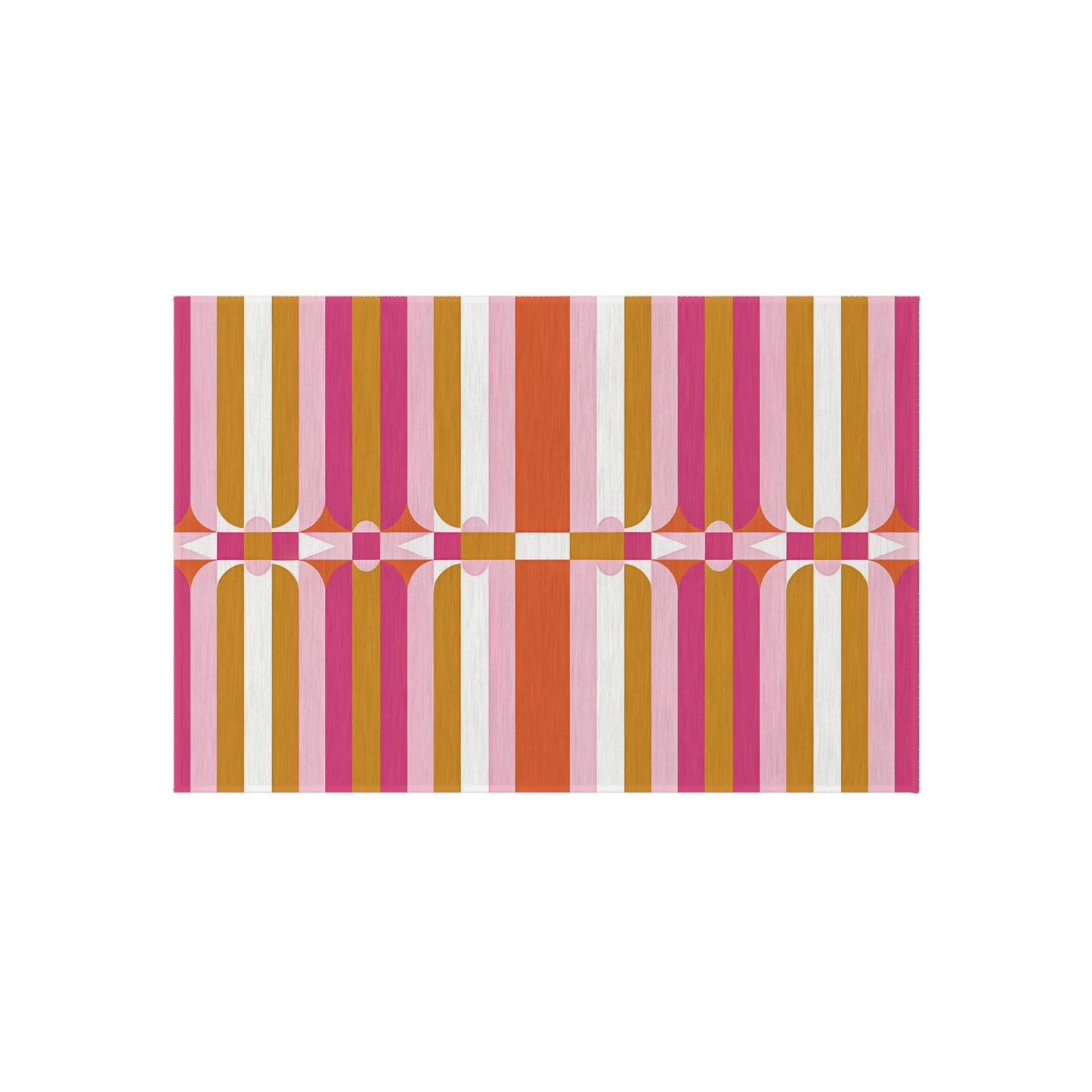 Retro Geometric Stripes Outdoor Rug | Pink Orange Mustard