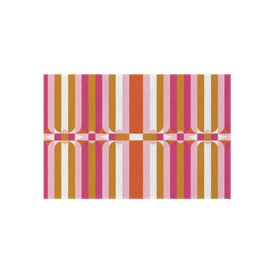 Retro Geometric Stripes Outdoor Rug | Pink Orange Mustard