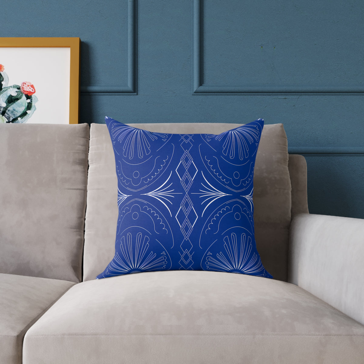 Blue Moroccan Tile Pattern Pillow | Square Poly Canvas Pillow