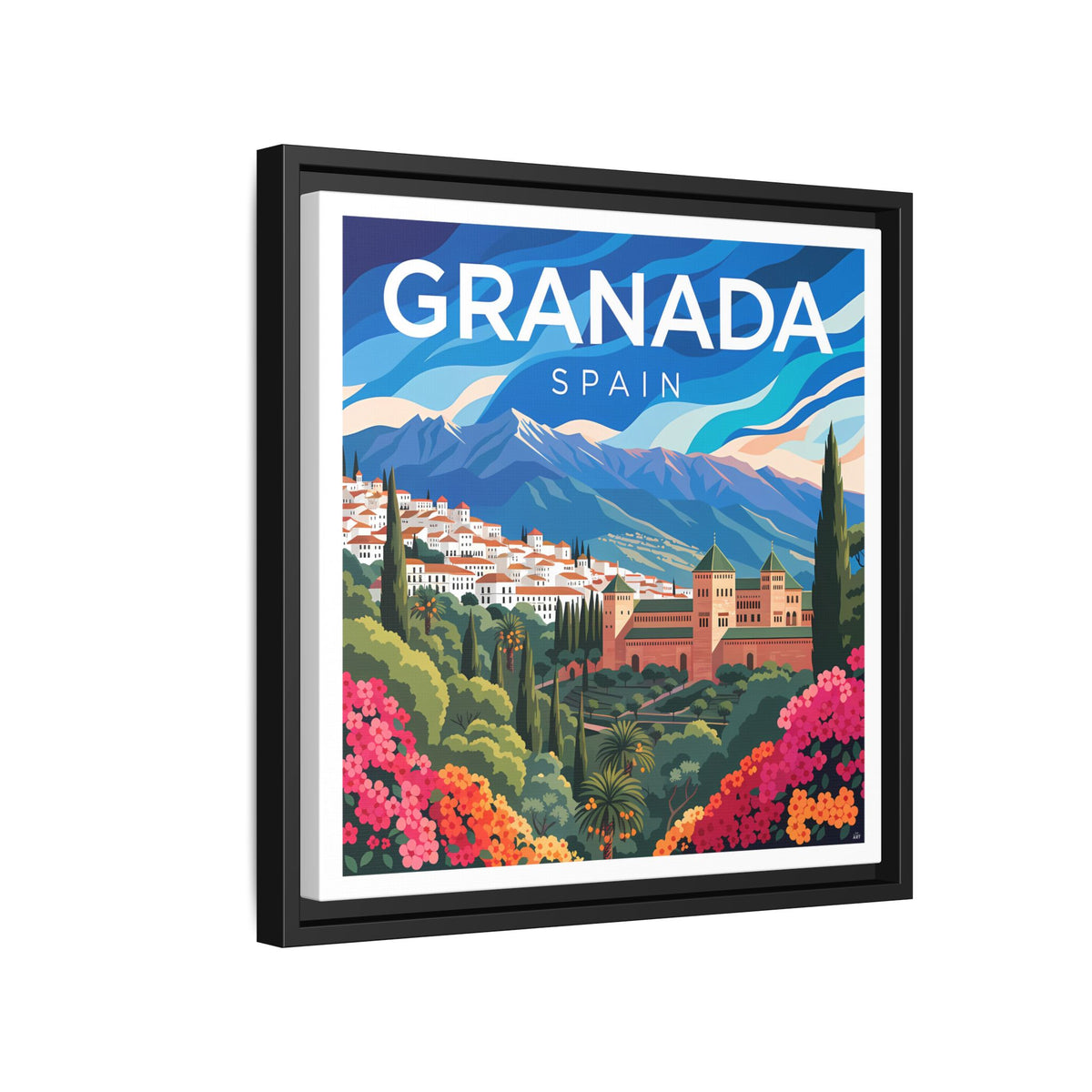 Granada Spain Vintage Travel Art Matte Canvas Framed