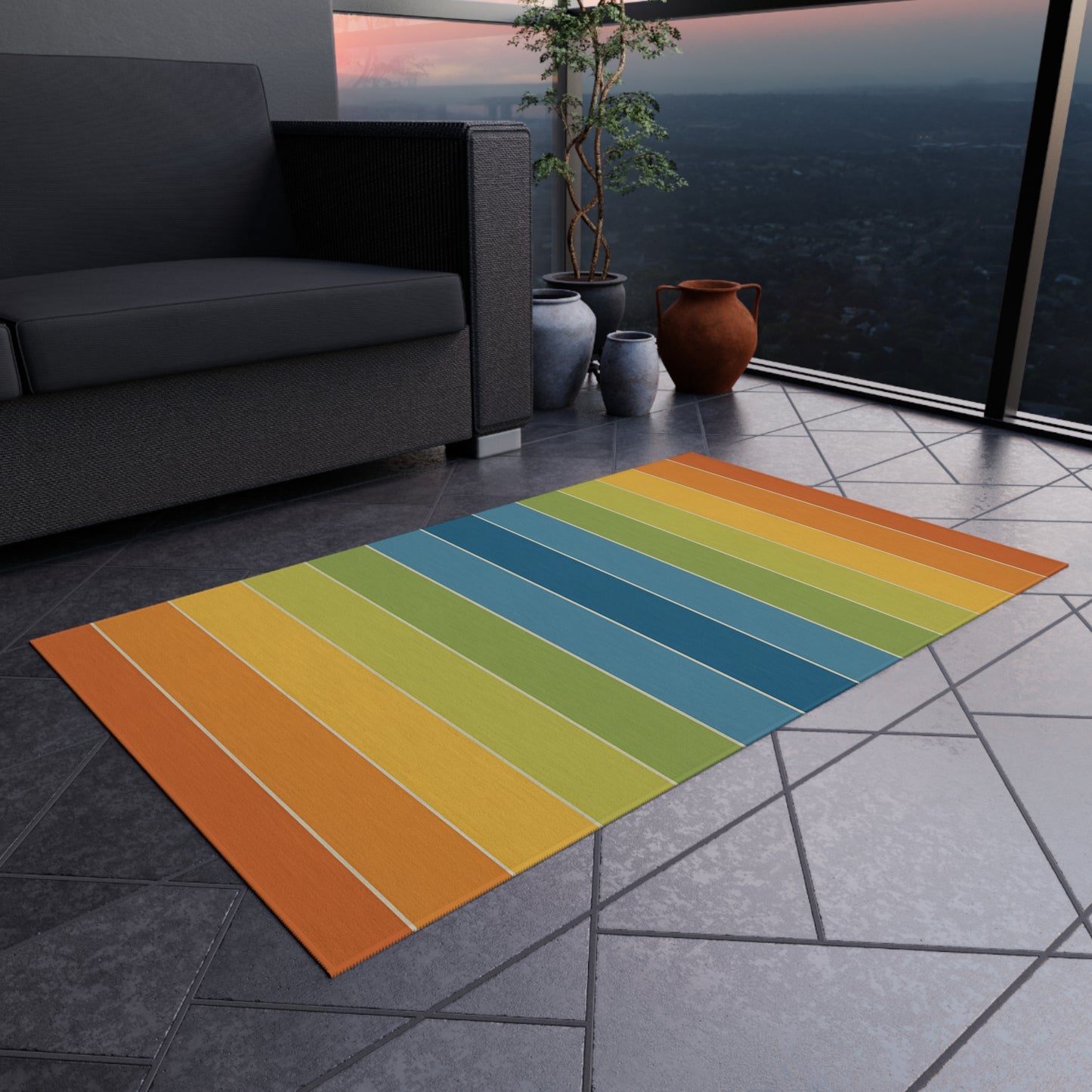 Rainbow Striped Outdoor/Indoor Rug | Colorful Patio Mat