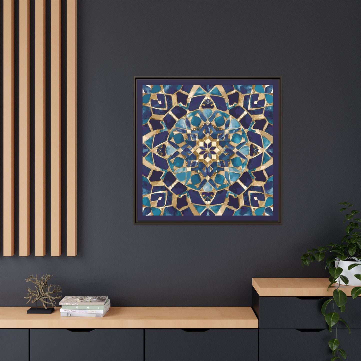Framed Blue Moroccan Mosaic Wall Art — Matte Canvas Print