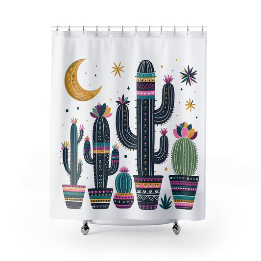 Bohemian Cactus Shower Curtain | Vibrant Bathroom Decor | Southwestern Vibe | Plant Lovers Gift | Dreamy Home Accessory, Bathroom Curtain, - LOLA VEGAS ART