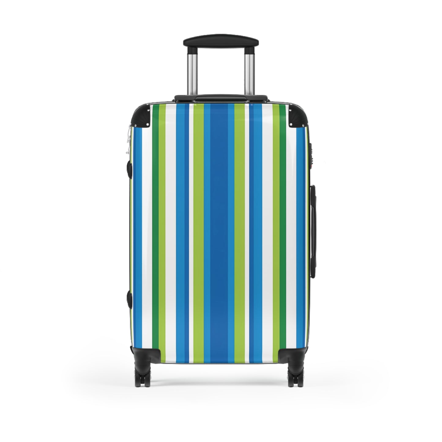 Blue Green Vertical Stripes Suitcase | Luggage Travel Accessory