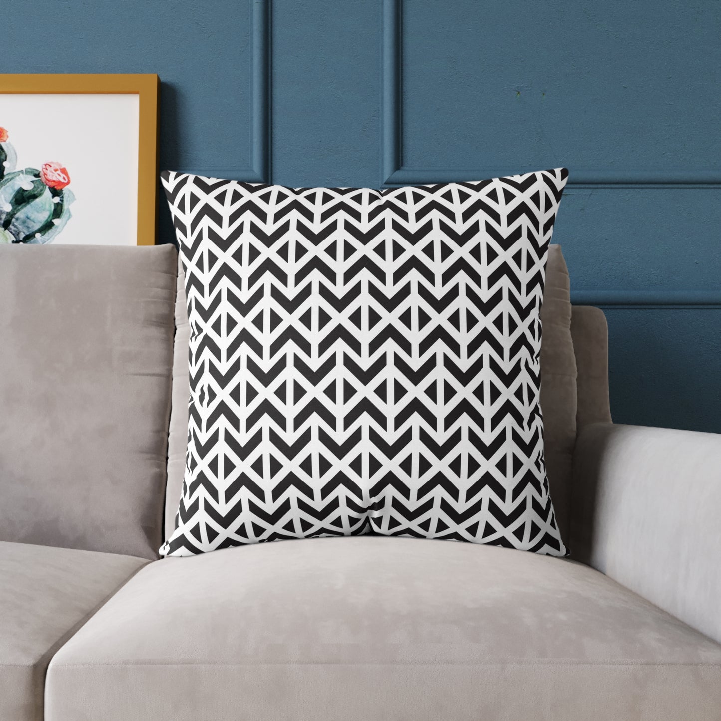 Geometric Chevron Pattern Square Pillow | Black White Modern Throw Pillow