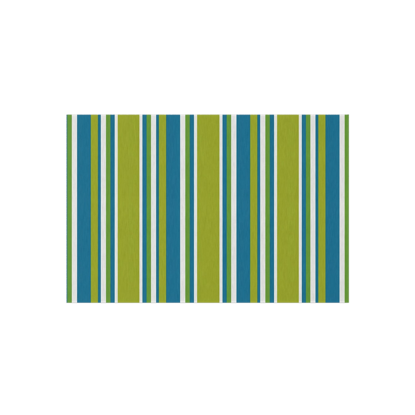 Blue Green White Stripe Outdoor/Indoor Rug | Patio Mat, Weather-Resistant