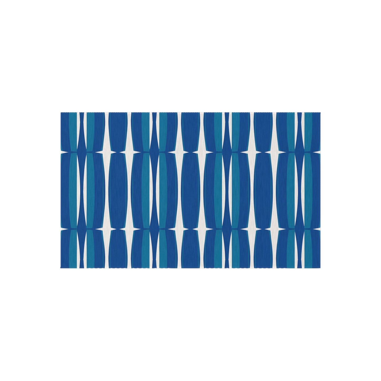 Blue White Mid-Century Geometric Outdoor Rug | Retro Teal Navy Pattern