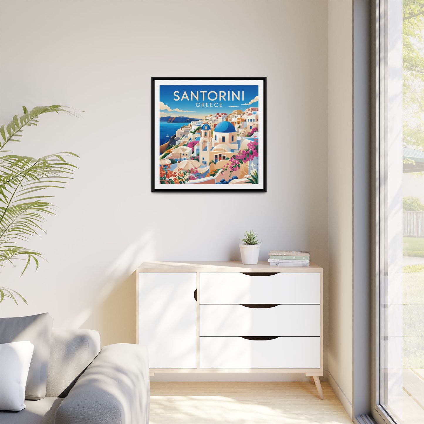Santorini Greece Travel Art Matte Canvas Framed Wall Art