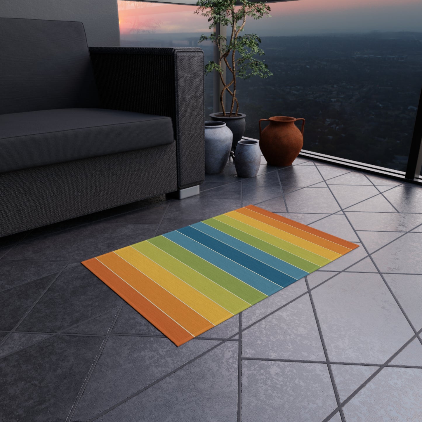 Rainbow Striped Outdoor/Indoor Rug | Colorful Patio Mat