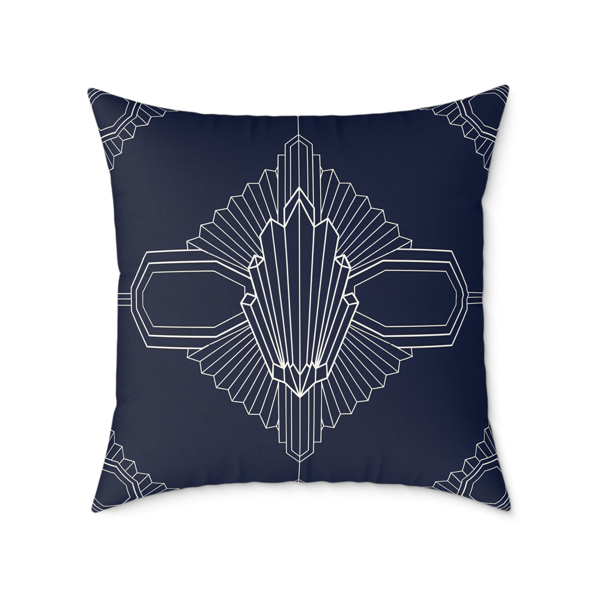 Art Deco Geometric Pattern Square Pillow | Navy White Canvas Throw Pillow