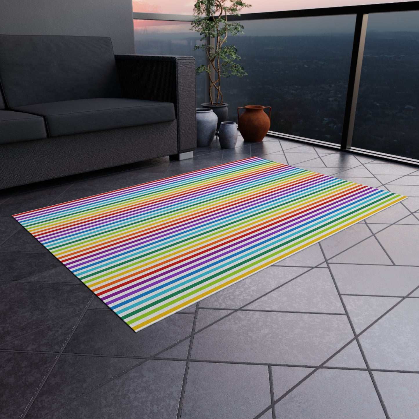 Rainbow Gay Pride Stripe Outdoor/Indoor Rug | Colorful Striped Patio Mat