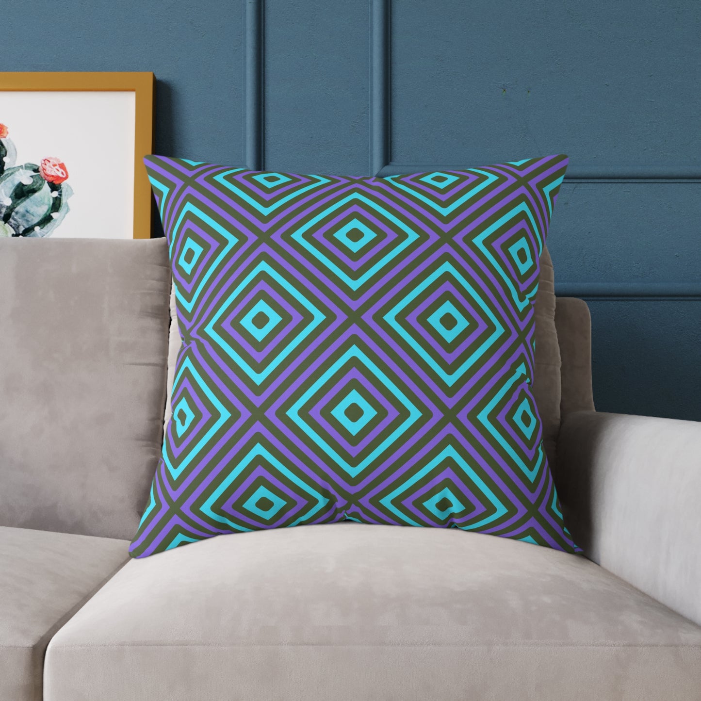 Teal & Purple Geometric Diamond Pattern Square Pillow | Modern Throw Pillow, Cozy Living Room, Stylish Bedroom Accent, Unique Gift Ideas