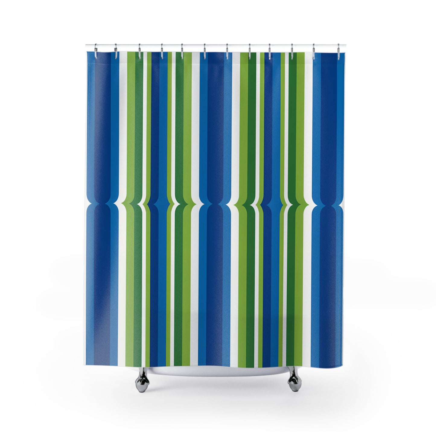 Blue Green Vertical Stripes Shower Curtain | Modern Coastal Bathroom