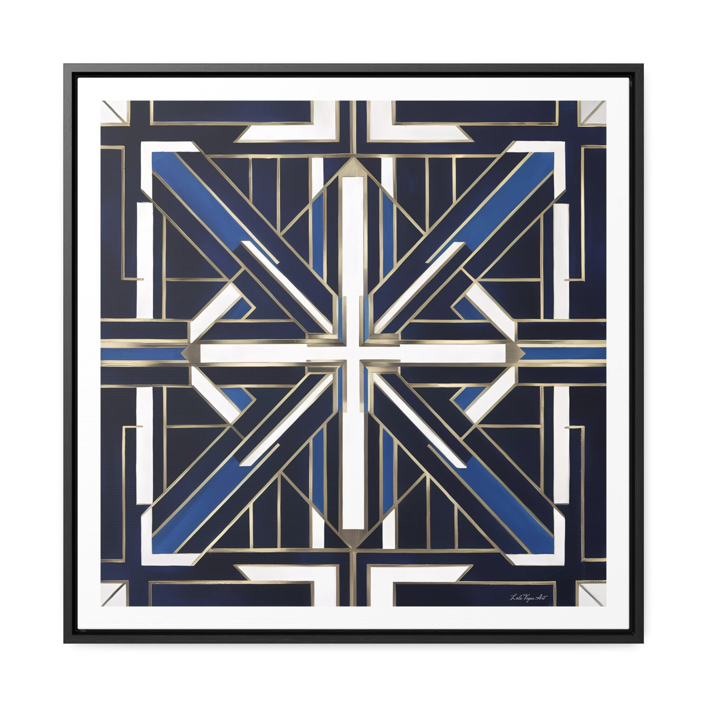 Art Deco Square Frame Canvas Wall Art, Blue and White Gallery Canvas Wraps, Home Decor, Geometric Design, Modern Wall Hanging, Office Decor