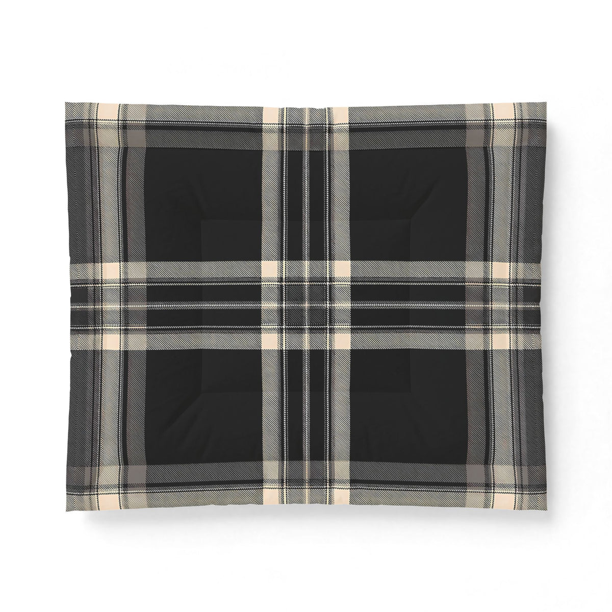 Black Beige Plaid Cotton Comforter | Neutral Check Bedding