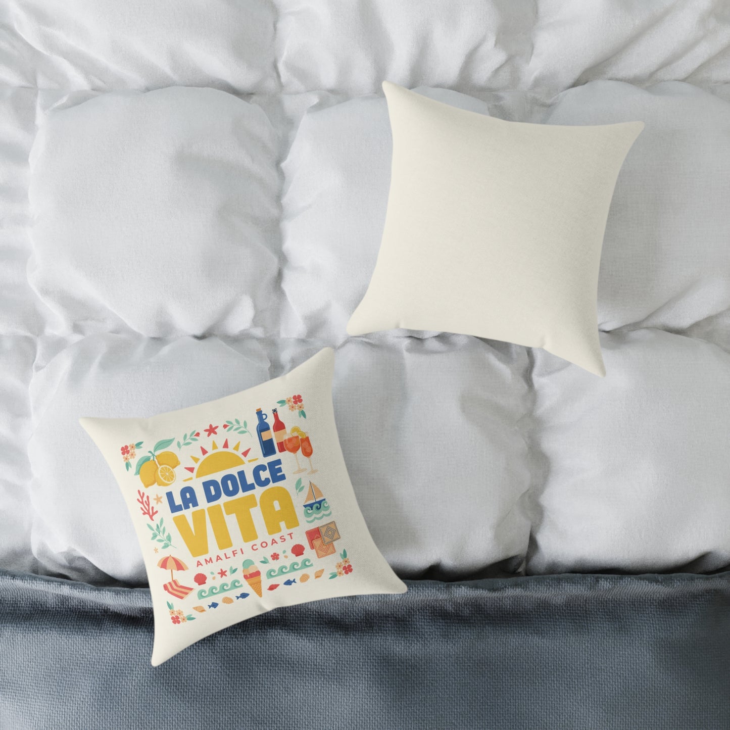 La Dolce Vita Amalfi Coast Pillow | Off-White Square Canvas Throw Pillow