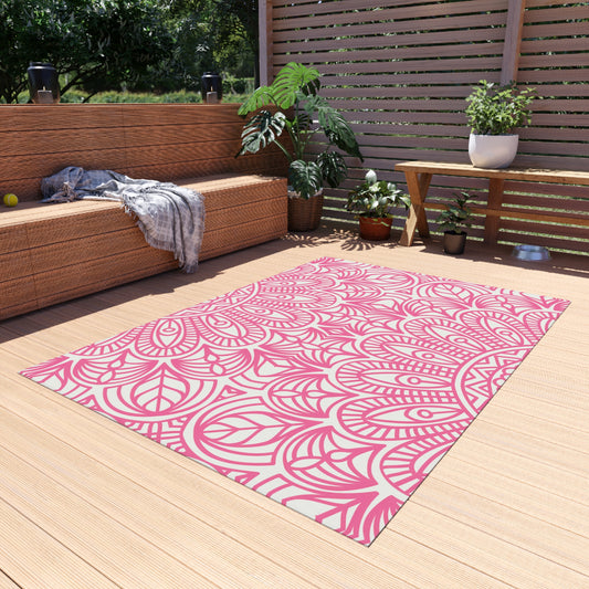 Pink Mandala Pattern Outdoor/Indoor Rug | Floral Patio Mat