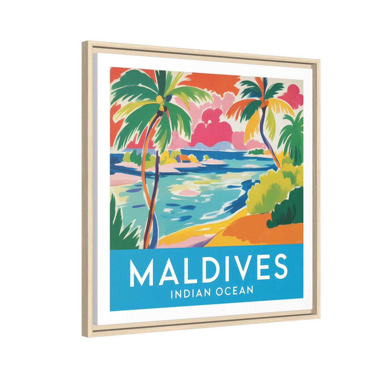 Maldives Beach Art Matte Canvas Framed | Tropical Island Wall Art