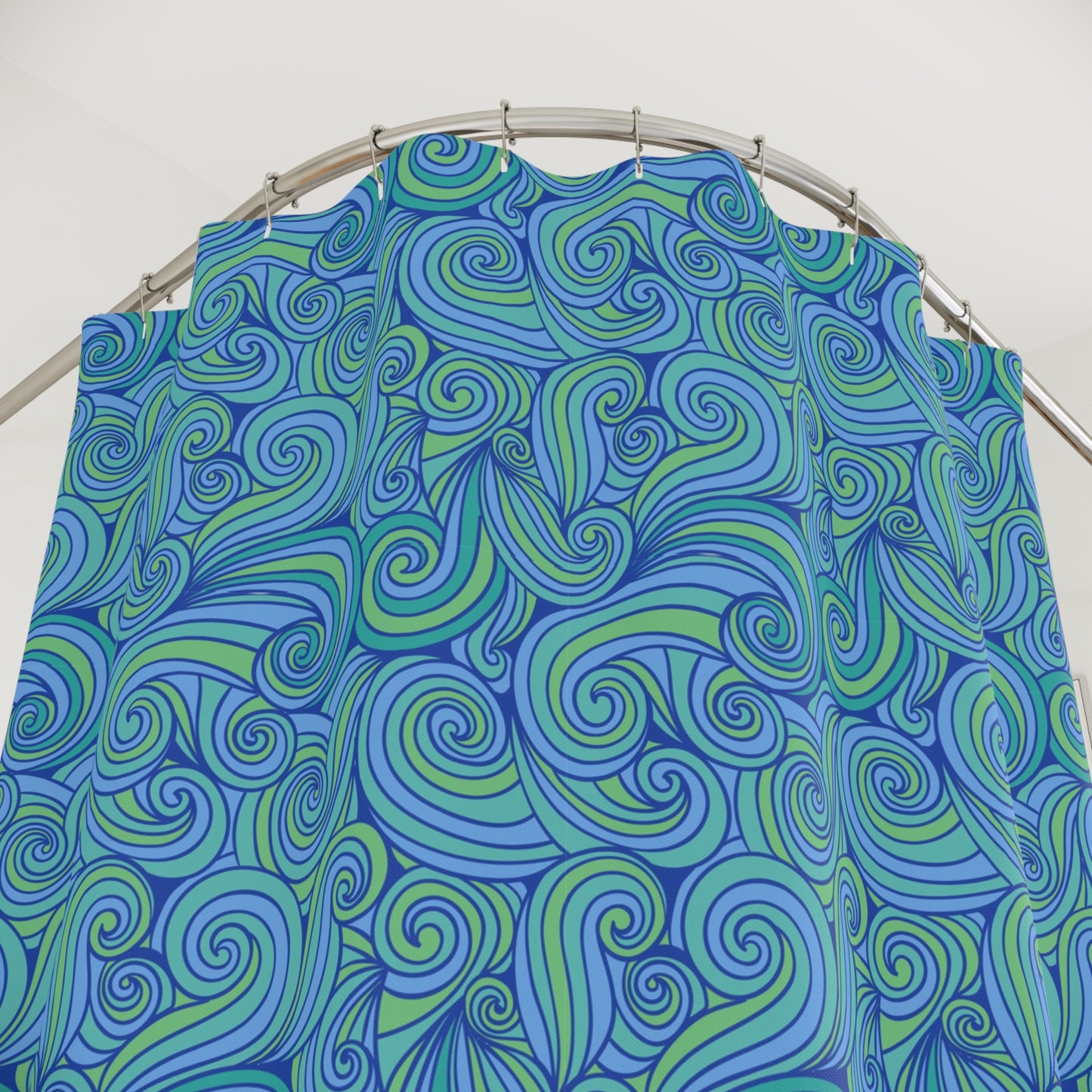Blue Green Swirl Pattern Shower Curtain | Nautical Wave Bathroom Decor