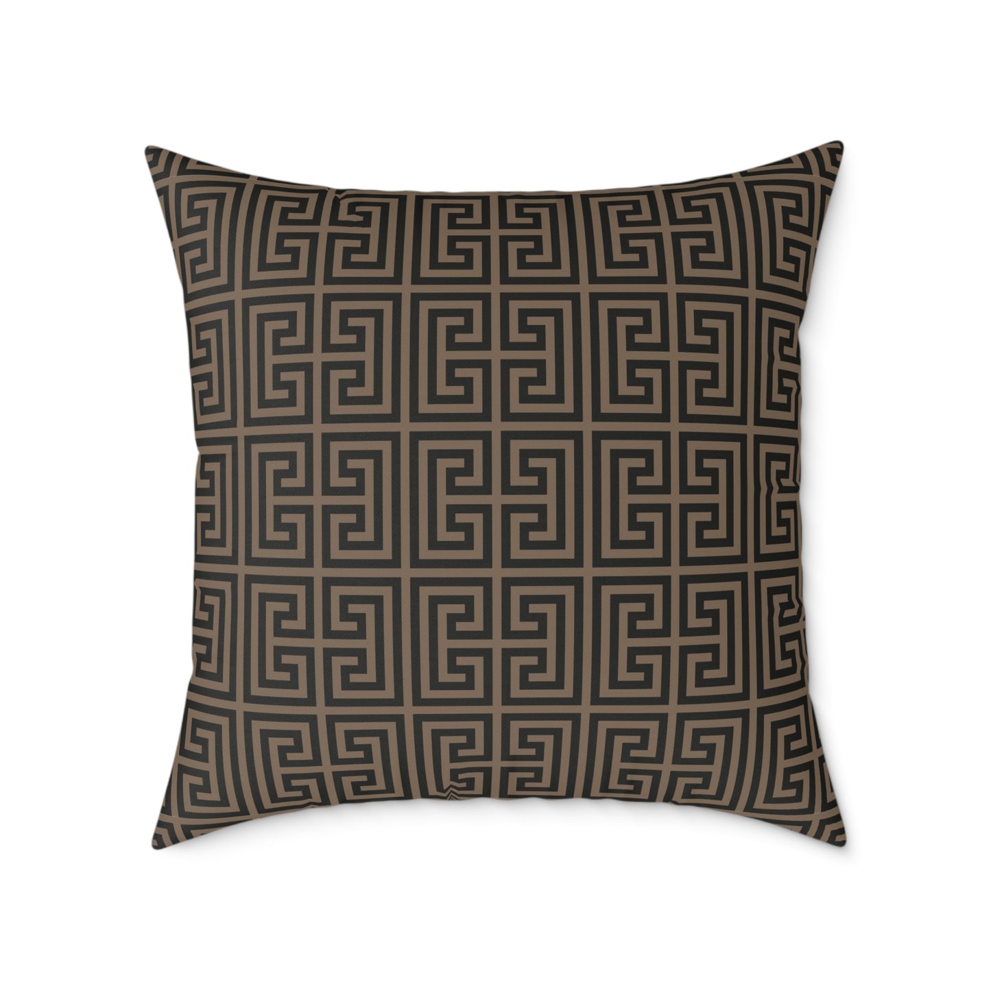 Greek Key Pattern Square Pillow | Geometric Throw Pillow, Neutral Brown and Black Home Decor