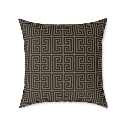 Greek Key Pattern Square Pillow | Geometric Throw Pillow, Neutral Brown and Black Home Decor