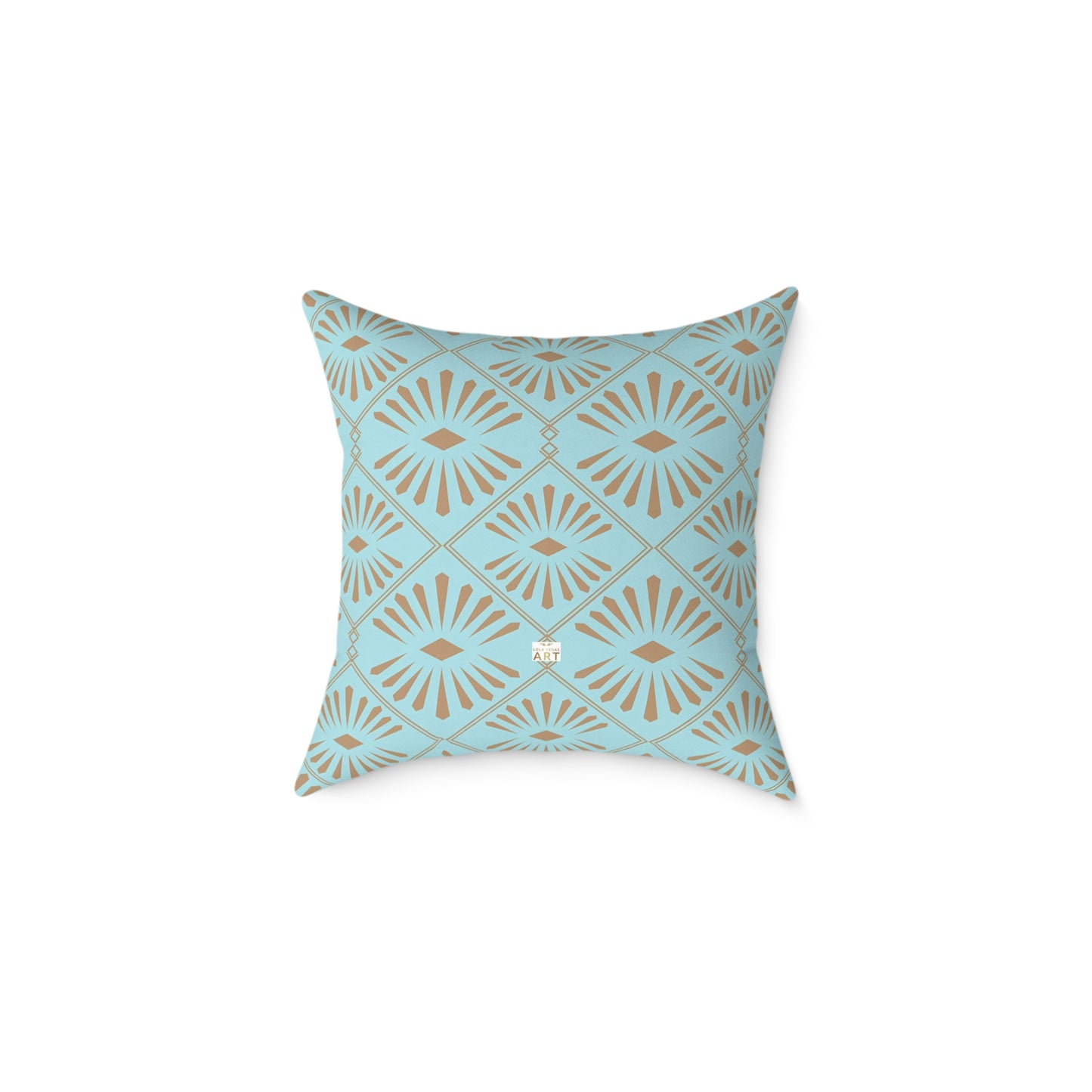 Dark Gold Geometric Fan Pattern Square Poly Canvas Pillow | Turquoise Throw Pillow